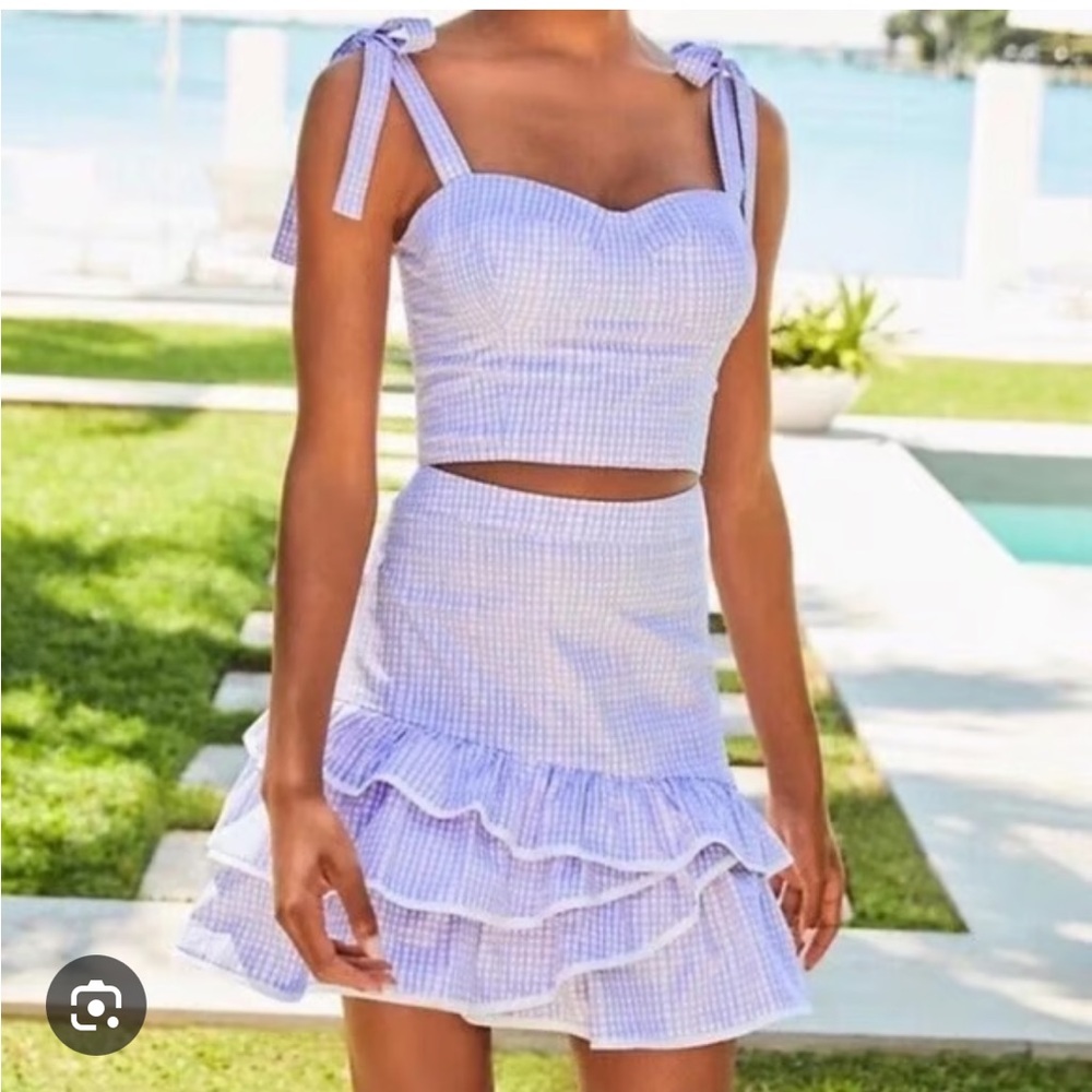 Lilly Pulitzer Rosalie Crop Top Skirt Set Lavender Gingham Mini Skirt